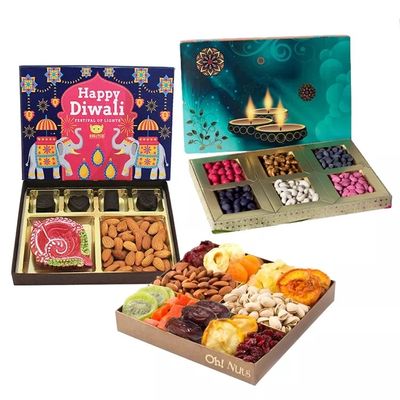 印刷された装飾的な結婚祝いのDiwaliの空乾燥したフルーツの荷箱を荷箱
